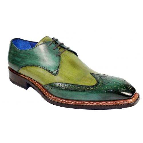Emilio Franco "Leo" Green / Olive Genuine Calfskin Wingtip Oxford Shoes.
